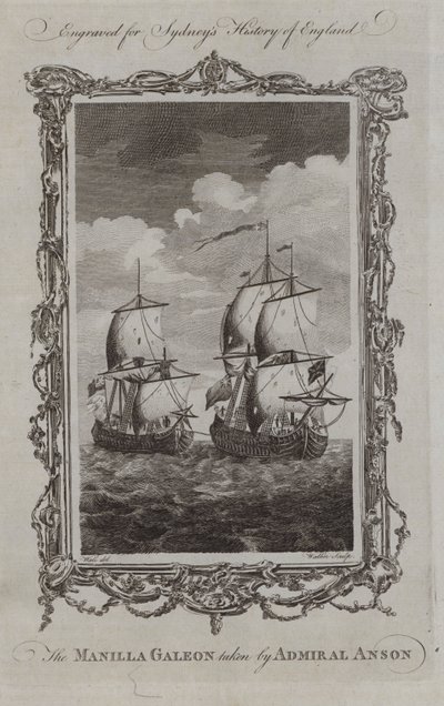 Manilla Galeon taget af Admiral Anson (gravering) af Samuel (after) Wale