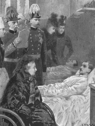 Dronning Victoria...besøger soldater såret i de indiske grænsekampagner...1898, 1901. af Samuel Begg
