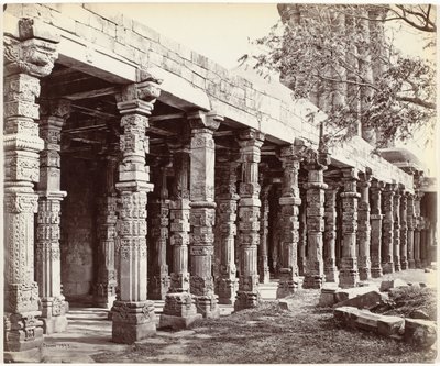 Colonnade mødte ornamenten aan de basis af Qutb Minar i Delhi Colonnade of Hindoo Pillars, ved Kútub, East Side (original titel på objektet) af Samuel Bourne (signed by artist)