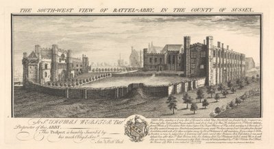 Den sydvestlige udsigt over Battel-Abbey, i grevskabet Sussex af Samuel Buck