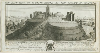Tutbury Castle - East View: gravering af Samuel Buck