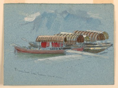 Tegning, skitser. Lystbåde, Luzern-søen, Schweiz, 10. juli 1872 af Samuel Colman