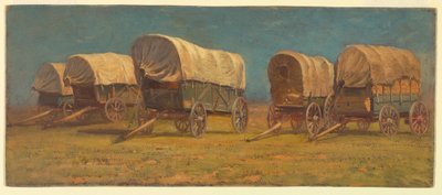Tegning, studie, overdækkede vogne, muligvis 1871 af Samuel Colman