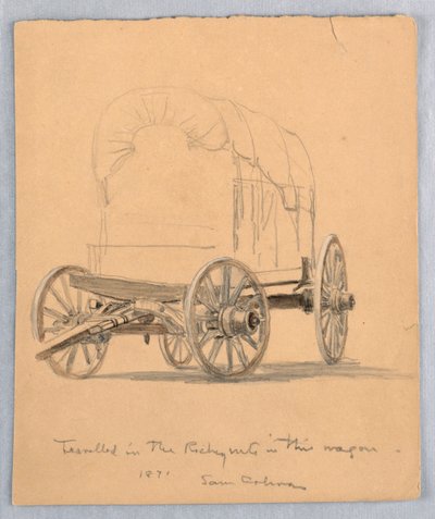 Tegning, studie af overdækkede vogne, 1871 af Samuel Colman