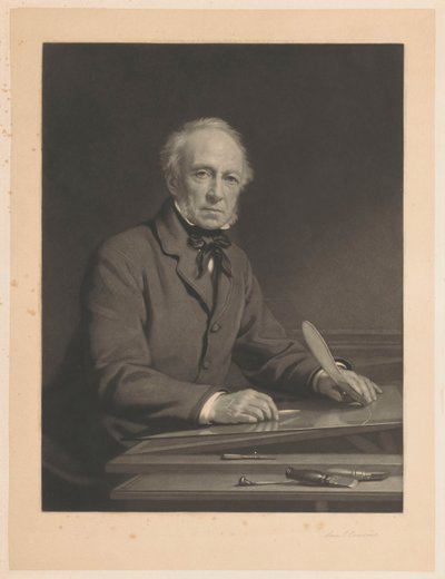 Portræt af Samuel Cousins, der arbejder på et tryk af Samuel Cousins (signed by artist)