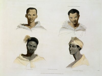 A Hottentot, a Hottentot Woman, a Kaffre, a Kaffre Woman: fire hoved- og skuldervignetter, plade 14 fra 