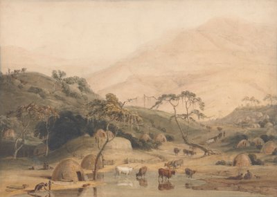 En Kaffirlandsby af Samuel Daniell