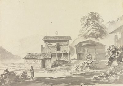 I landsbyen nær Tassisudon [Tashicho Dzong] af Samuel Davis