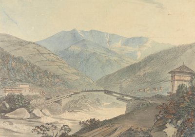 Udsigt nær Tassisudon [Tashicho Dzong] i Bhutan af Samuel Davis