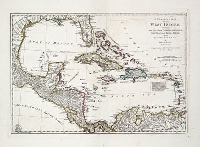 Et komplet kort over Vestindien med Floridas, Louisianas, Ny Spaniens og Terra Firmas kyster med alle øerne. af Samuel Dunn