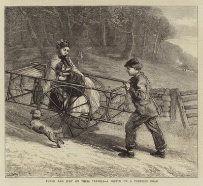 Punch og Judy på deres rejser, en skitse på en Turnpike Road af Samuel Edmund Waller