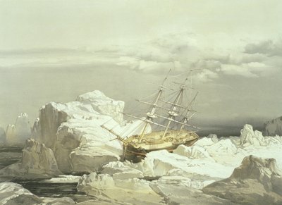 Kritisk position af H.M.S. Investigator på Baring Islands nordkyst, 20. august 1851, graveret af William Simpson, udgivet af Ackermann und Co., 1854 af Samuel Gurney Cresswell