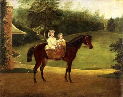 Portræt af to piger i en kuffert på en pony (olie på panel) af Samuel Henry Alken