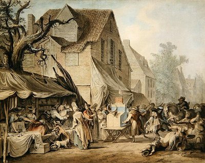 En markedsscene (pen og blæk med akvarel og blækvaske) af Samuel Hieronymous Grimm