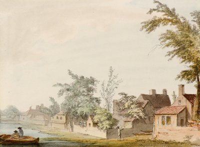 En landsby ved en sø af Samuel Hieronymous Grimm