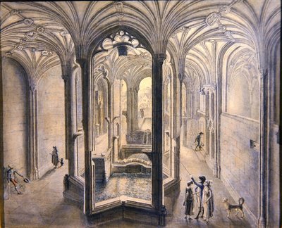 Indvendig udsigt af Holywell Spa, North Wales (akvarel med pen og blæk på papir) af Samuel Hieronymous Grimm