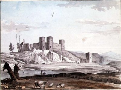 Rhuddlan Castle fra broen af Samuel Hieronymous Grimm