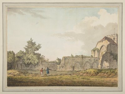 Ruiner af skibet i Boxgrove priory church taget fra kirkegården af Samuel Hieronymous Grimm