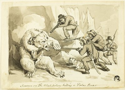 Sømænd på hvalfiskeri dræber en isbjørn (recto); Skal (omvendt) af Samuel Howett