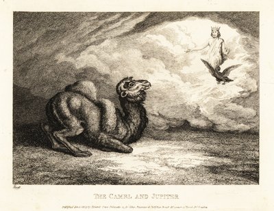 En kamel, der tigger Jupiter om horn. 1811 (ætsning) af Samuel Howitt