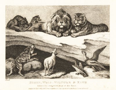 En retssag mellem dyr, med løve og tiger som dommere. 1811 (ætsning) af Samuel Howitt
