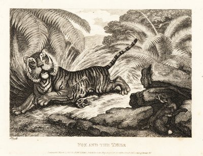 En ræv ser på en såret tiger. 1811 (ætsning) af Samuel Howitt