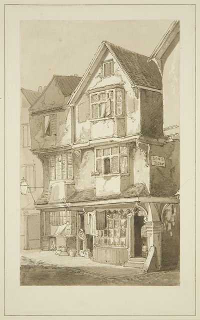 Gamle huse, hjørnet af Long Row, Temple Street (blyant og akvarel på papir) af Samuel Jackson