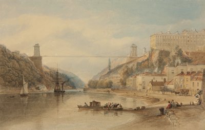Den foreslåede hængebro fra Rownham Ferry, ca. 1836 af Samuel Jackson
