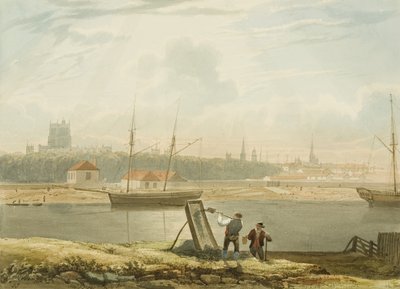 Udsigt over den flydende havn med katedralen og bykirkerne, ca. 1825 af Samuel Jackson