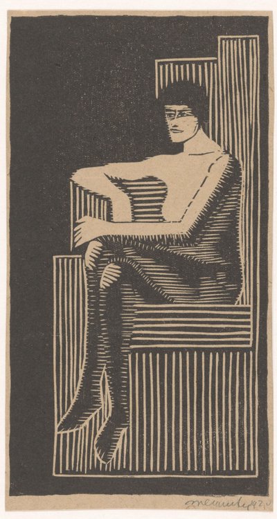Siddende nøgen i geometrisk stol af Samuel Jessurun de Mesquita (signed by artist)