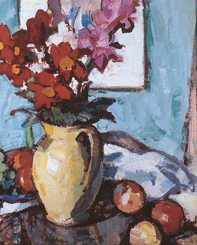 Dahliaer og Gladioli (olie på lærred) af Samuel John Peploe