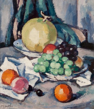 Blandet frugt - melon, druer og æbler, ca. 1926 (olie på lærred) af Samuel John Peploe