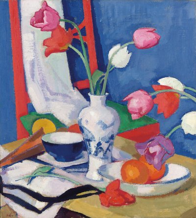 Rød stol og tulipaner, ca. 1919 af Samuel John Peploe