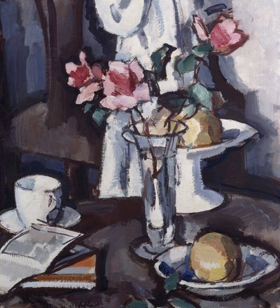 Stilleben med røde roser, ca. 1931 (olie på lærred) af Samuel John Peploe