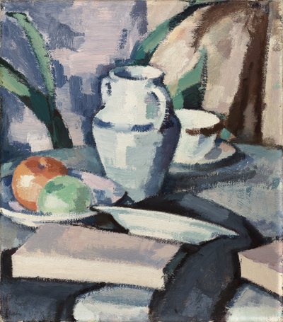 Stilleben med vase og bøger, af Samuel John Peploe