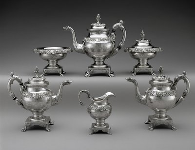 Te- og kaffeservice, ca. 1824-1829 (sølv) af Samuel Kirk