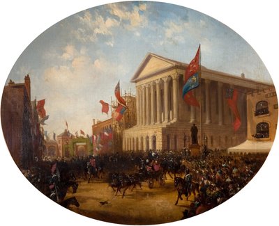 Hertugen af Cambridge forlader rådhuset, Birmingham, 1857. af Samuel Lines