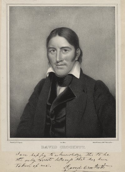 David Crockett, ca. 1835 (litografi på chine collé) af Samuel Osgood