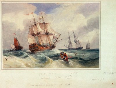 Et skib, der ligger til, ca. 1825 (akvarel) af Samuel Owen