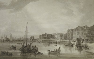 Margate Harbour, 1806 (brun vask over grafit) af Samuel Owen