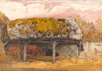 En kohytte med moset tag af Samuel Palmer