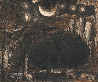 En hyrde og hans flok under månen og stjerner af Samuel Palmer