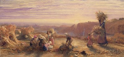 Solnedgang over gleaning Fields af Samuel Palmer