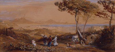 Napoli-bugten (akvarel på papir) af Samuel Palmer