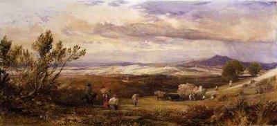 Kornmarken, overskyet morgen (akvarel) af Samuel Palmer