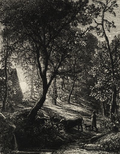 Hyrdehytte eller solnedgang, 1850. af Samuel Palmer
