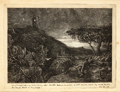 Det ensomme tårn (radering) af Samuel Palmer