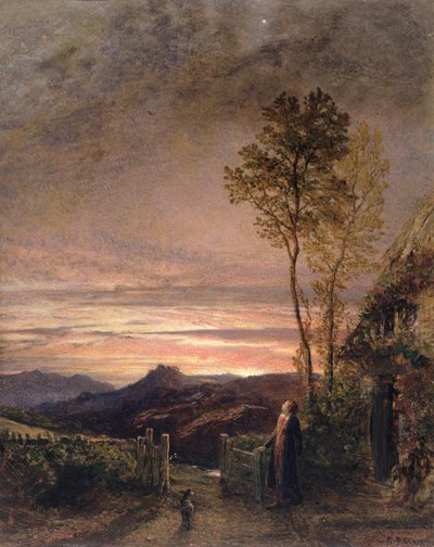 Sanglærkens opgang (olie på tavle) af Samuel Palmer