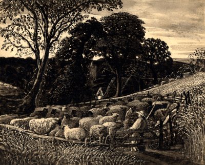 Fårefolden, ca. 1831-32 (Akvarel) af Samuel Palmer