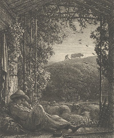 Den sovende hyrde, tidlig morgen, 1857. af Samuel Palmer